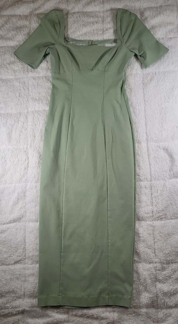 ASOS DESIGN Midi Dress US 4 Green Short Sleeve Square Neck Split Back